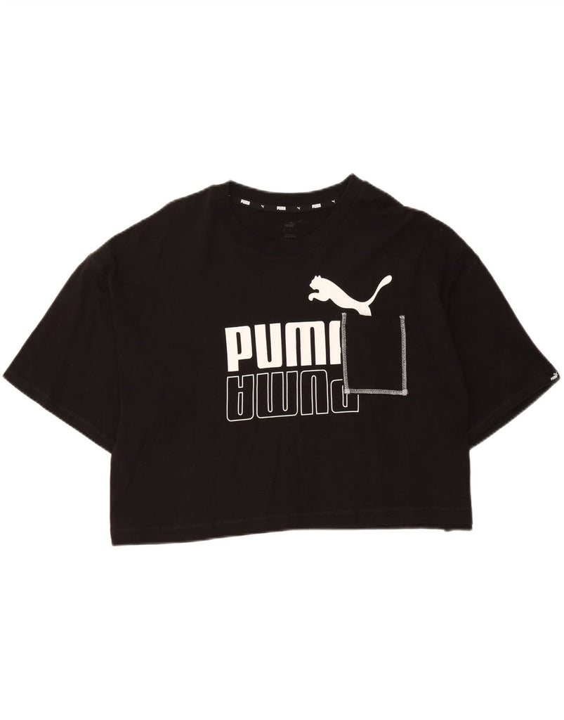 PUMA Womens Crop Oversized Graphic T-Shirt Top UK 16 Large Black Cotton Vintage Puma and Second-Hand Puma from Messina Hembry 