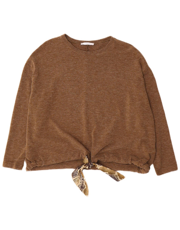 Zara Womens Boat Neck Jumper Sweater UK 14 Medium Brown Animal Print