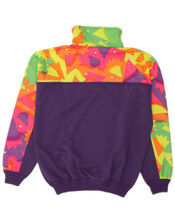 Vintage Mens Zip Neck Sweatshirt Jumper Medium Purple Geometric