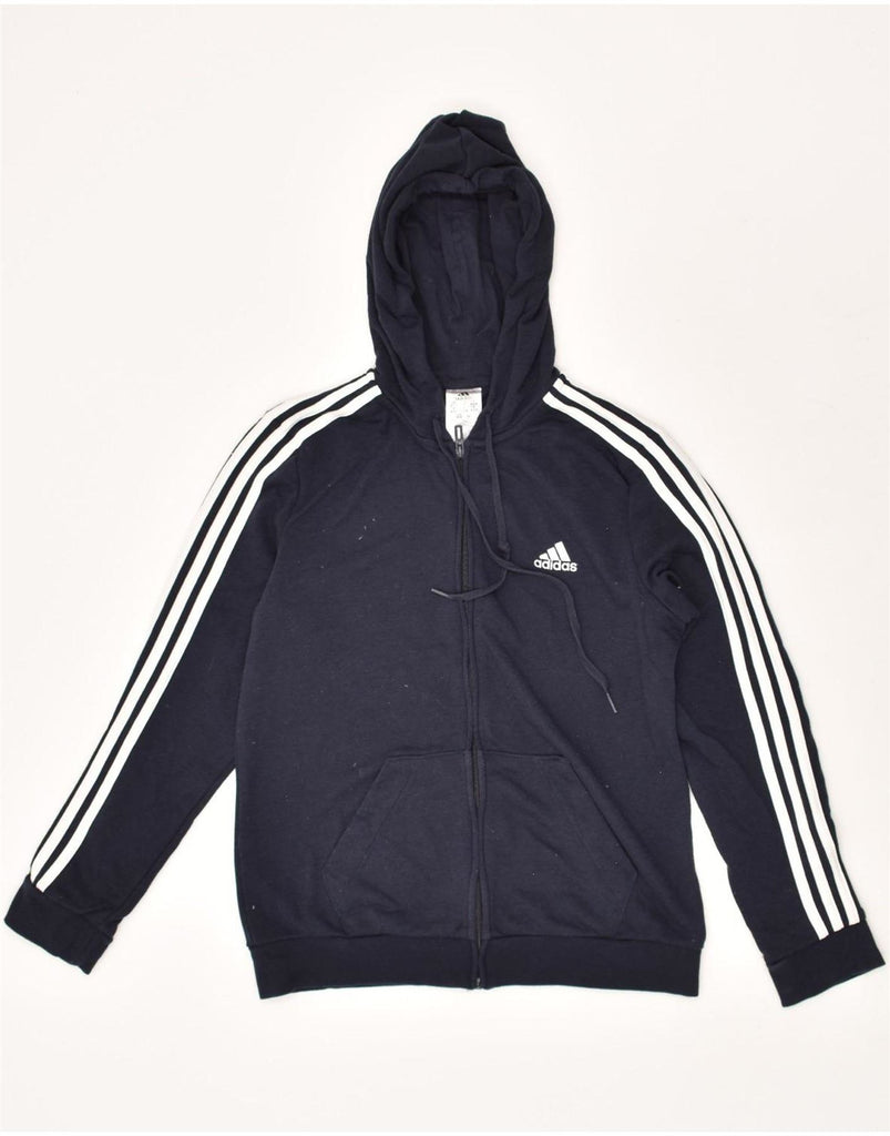 ADIDAS Womens Zip Hoodie Sweater UK 12/14 Medium Navy Blue Cotton Vintage Adidas and Second-Hand Adidas from Messina Hembry 