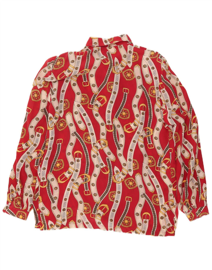 Vintage Womens Abstract Pattern Shirt Blouse UK 16 Large Red