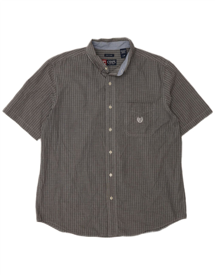 Chaps Mens Easy Care Short Sleeve Shirt Large Grey Check Cotton