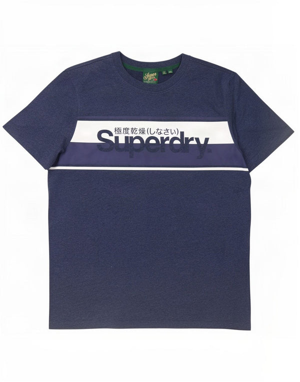 Superdry Mens Graphic T-Shirt Top 2XL Blue Colourblock Cotton
