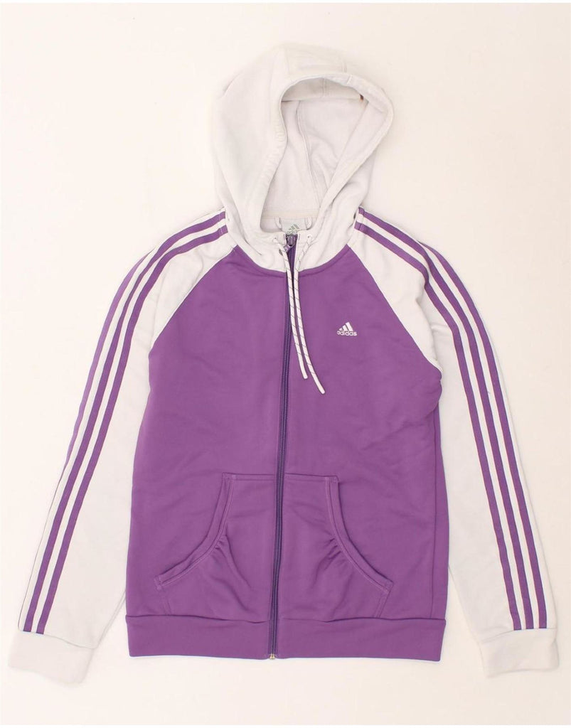 ADIDAS Womens Zip Hoodie Sweater UK 12 Medium Purple Colourblock Polyester Vintage Adidas and Second-Hand Adidas from Messina Hembry 