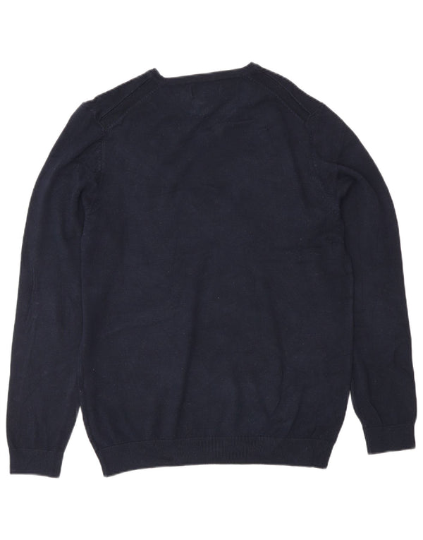 Zara Mens V-Neck Jumper Sweater Small Navy Blue Viscose Classic