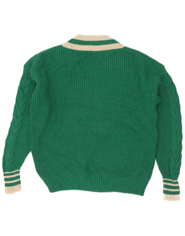 Marks & Spencer Womens V-Neck Jumper Sweater UK 14 Medium Green Colourblock