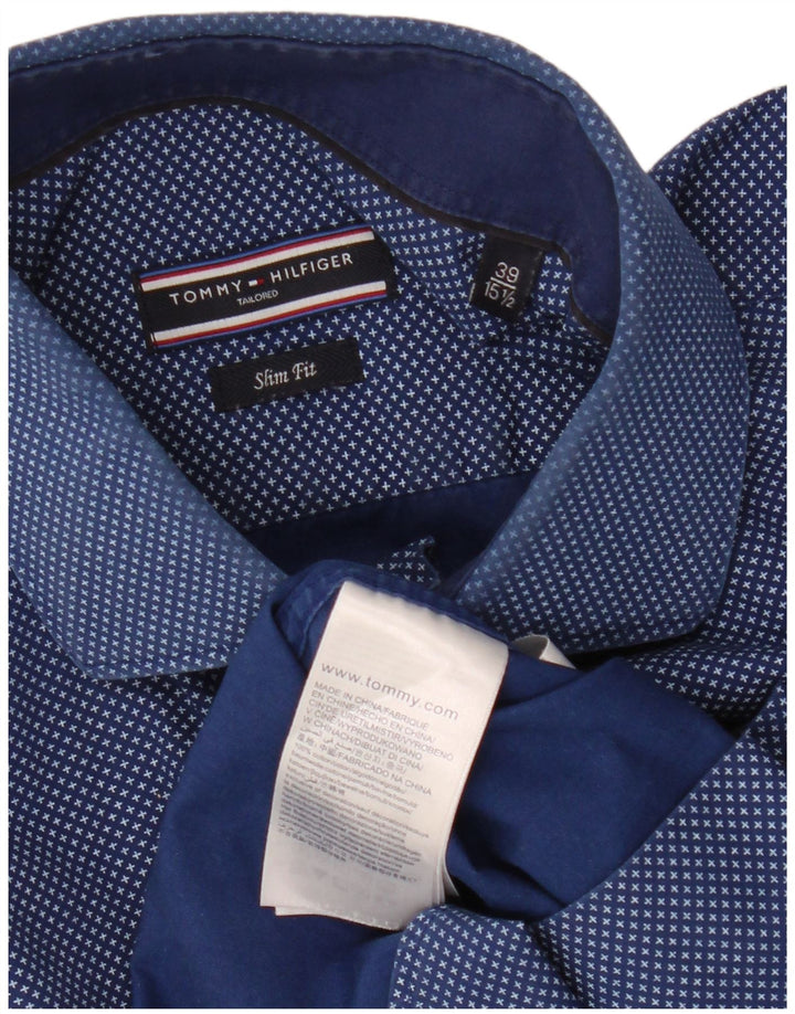 TOMMY HILFIGER Mens Abstract Pattern Shirt Size 15 1/2 39 Medium Navy Blue
