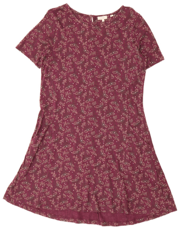 Fat Face Womens Oversized A-Line Dress UK 10 Small Burgundy Floral Cotton