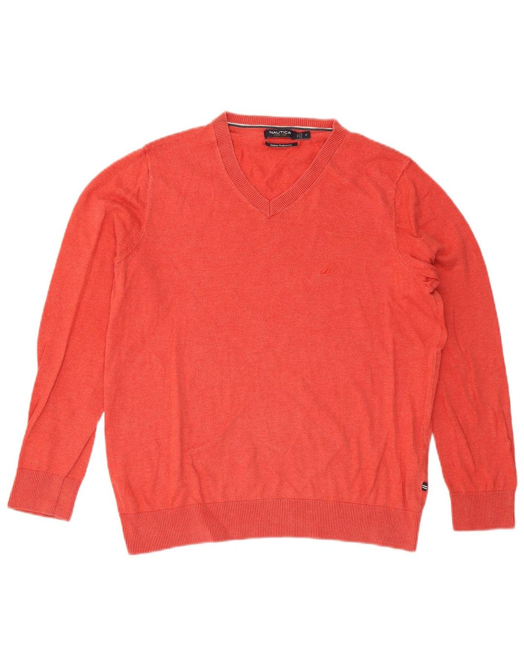 Nautica Mens V-Neck Jumper Sweater Medium Red Cotton