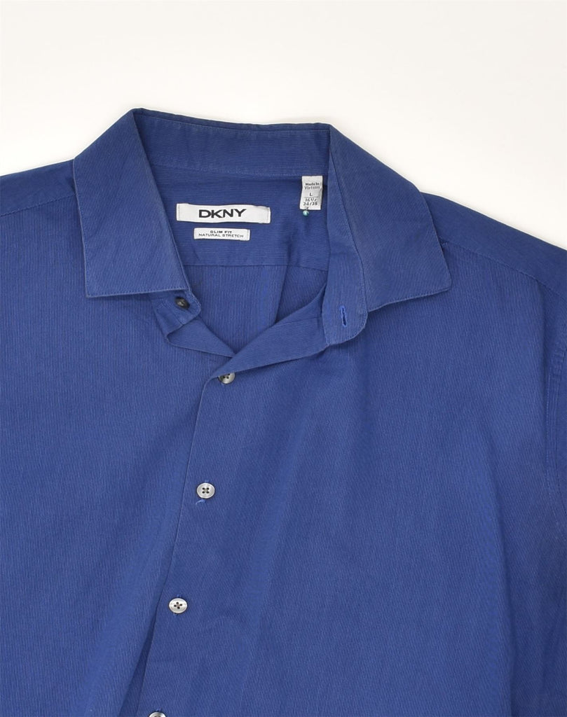 DKNY Mens Stretch Slim Fit Shirt Size 16 1/2 Large Blue Cotton | Vintage Dkny | Thrift | Second-Hand Dkny | Used Clothing | Messina Hembry 