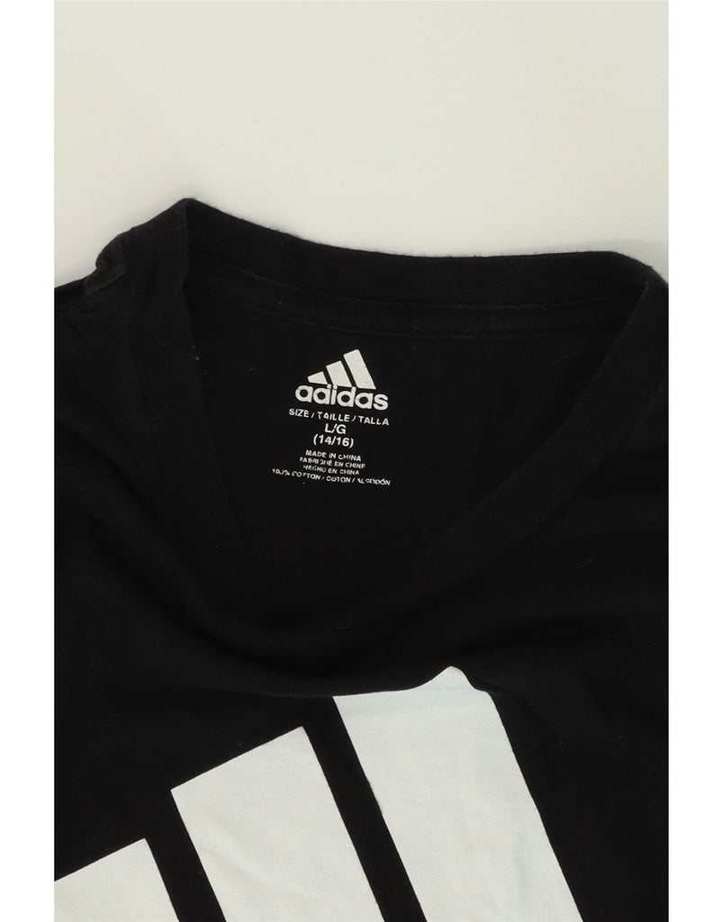 ADIDAS Boys Graphic T-Shirt Top 14-15 Years Large  Black Cotton Vintage Adidas and Second-Hand Adidas from Messina Hembry 