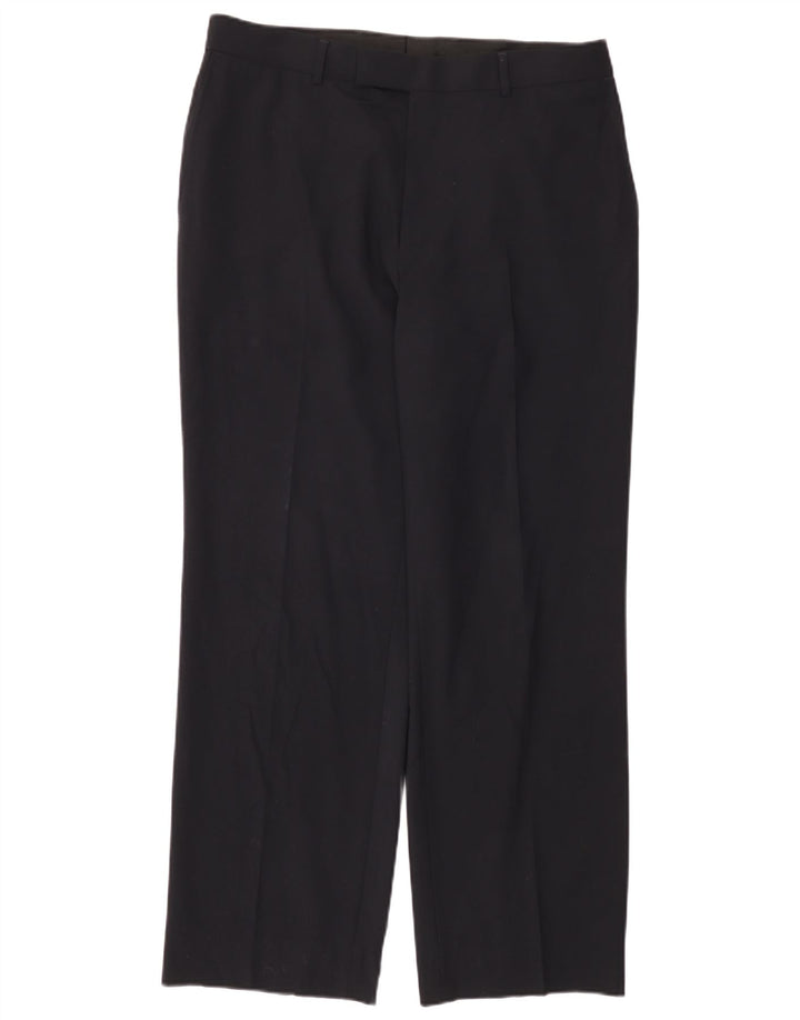 HUGO BOSS Womens Straight Suit Trousers W34 L31 Navy Blue Virgin Wool