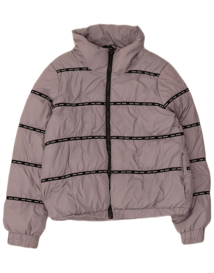 Dkny Womens Graphic Hooded Padded Jacket UK 12 Medium Grey Polyester