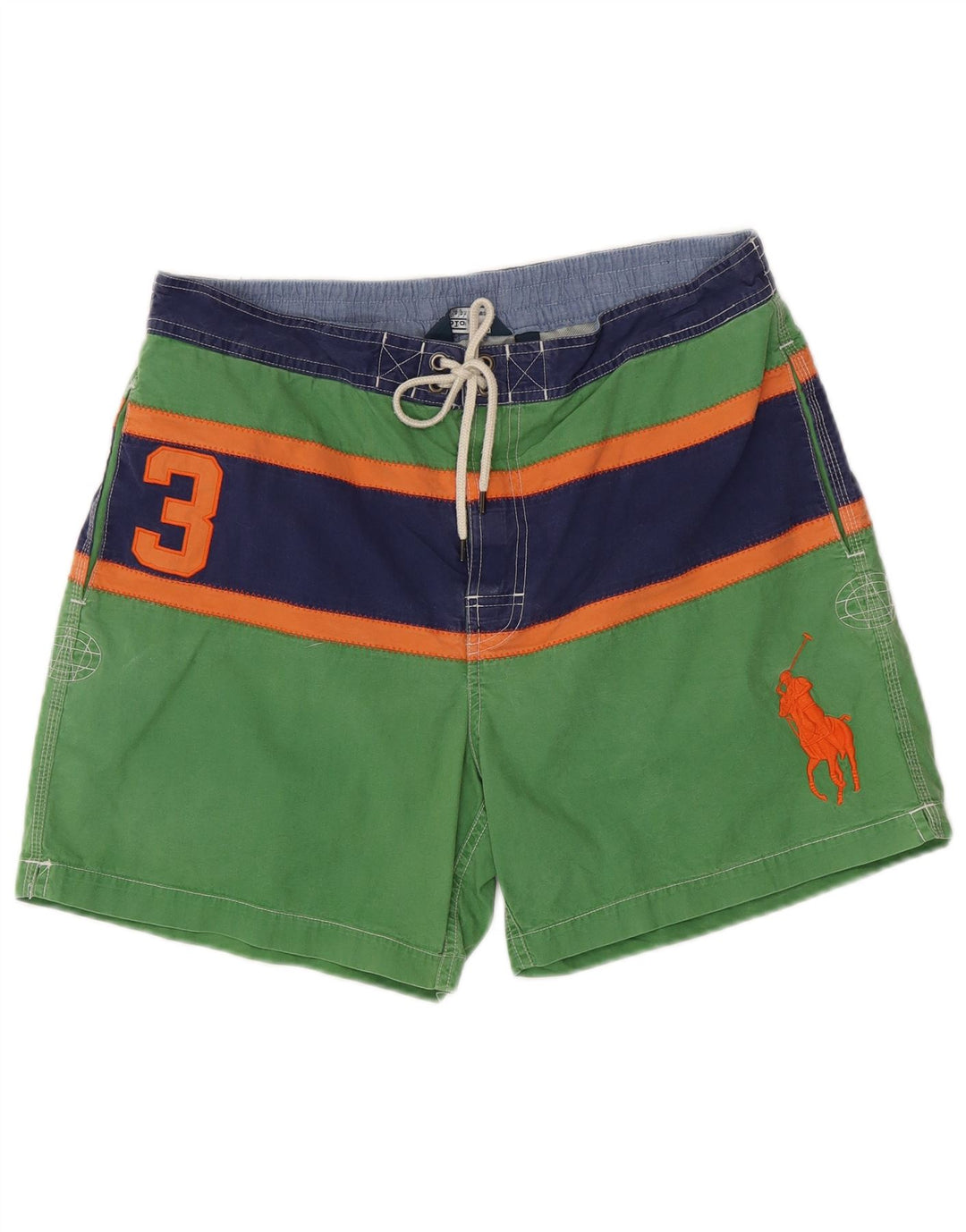 POLO RALPH LAUREN Mens Graphic Swimming Shorts Large Green Striped Cotton