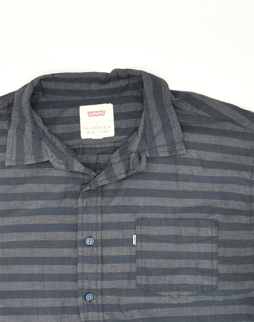 LEVI'S Mens Short Sleeve Shirt Large Grey Striped Cotton | Vintage Levi's | Thrift | Second-Hand Levi's | Used Clothing | Messina Hembry 