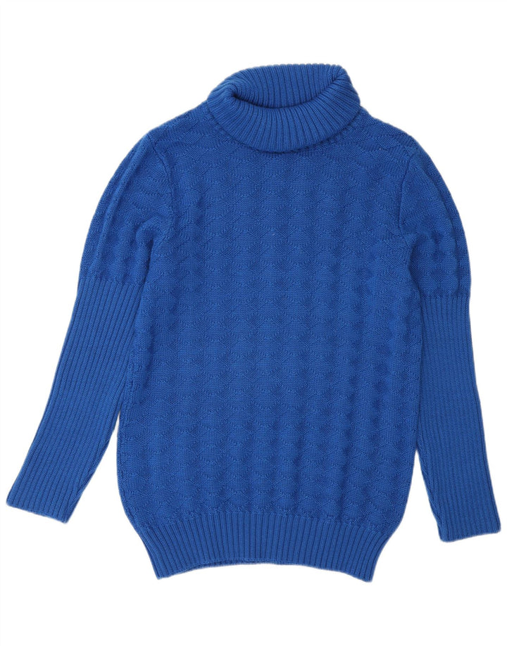 Vintage Womens Roll Neck Jumper Sweater UK 14 Medium Blue Wool