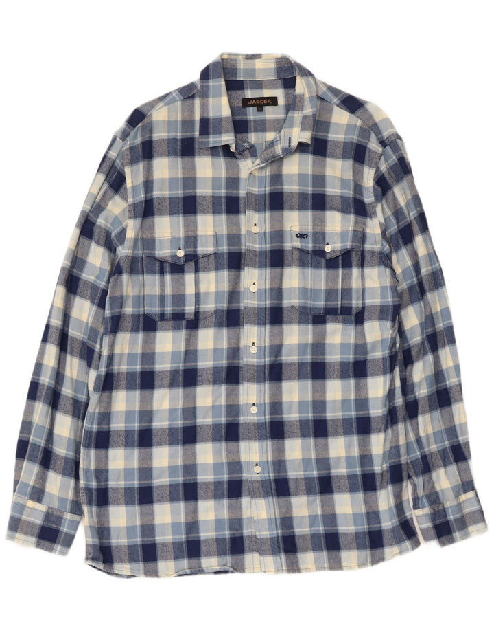 JAEGER Mens Flannel Shirt Large Blue Check Cotton