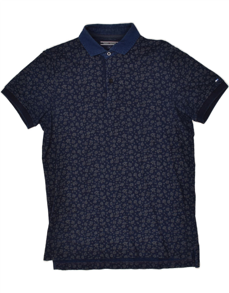 TOMMY HILFIGER Mens Indigo Slim Fit Polo Shirt Small Navy Blue Floral | Vintage Tommy Hilfiger | Thrift | Second-Hand Tommy Hilfiger | Used Clothing | Messina Hembry 