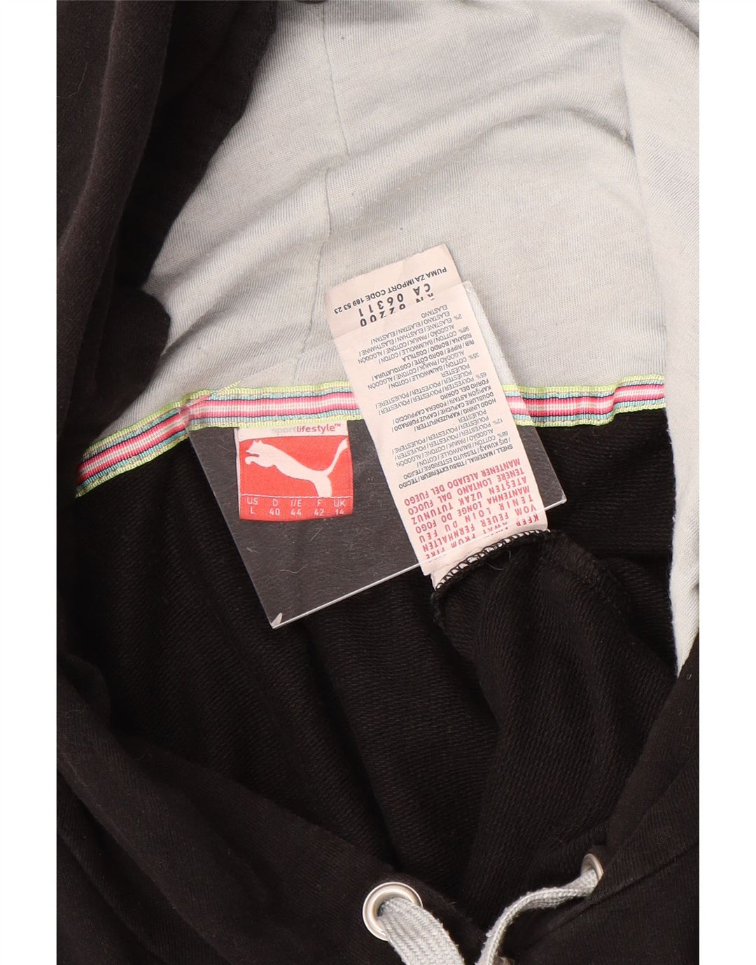 PUMA Womens Graphic Zip Hoodie Sweater UK 14 Medium Black Cotton