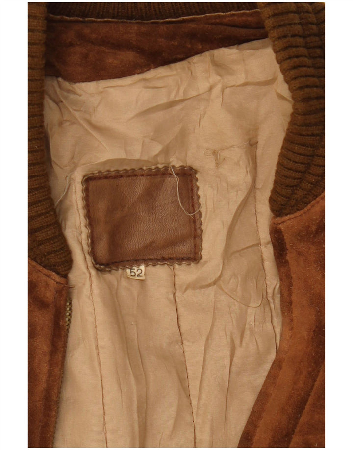 VINTAGE Mens Suede Bomber Jacket IT 52 XL Brown
