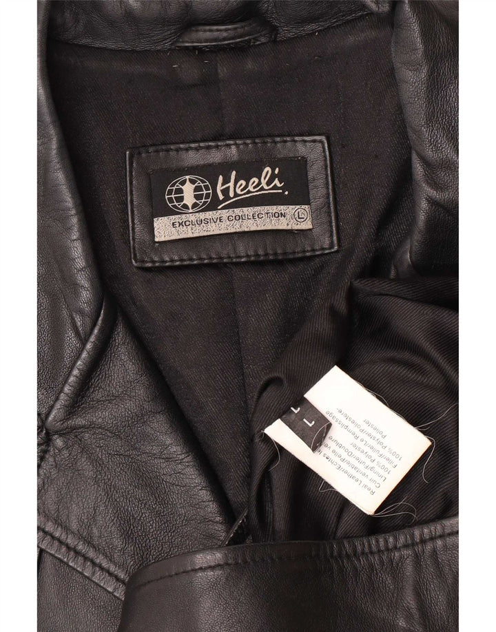 Heeli Womens 5 Button Leather Blazer Jacket UK 16 Large Black