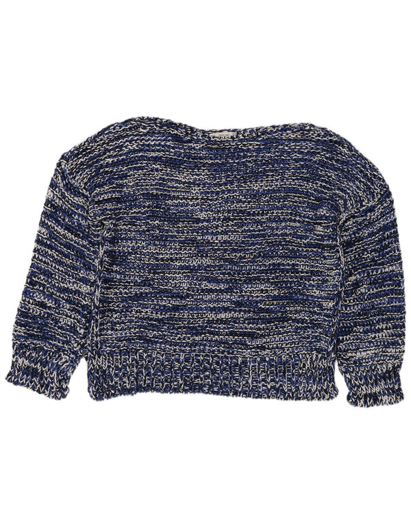 Zara Womens Crop Boat Neck Jumper Sweater UK 16 Large Navy Blue Striped