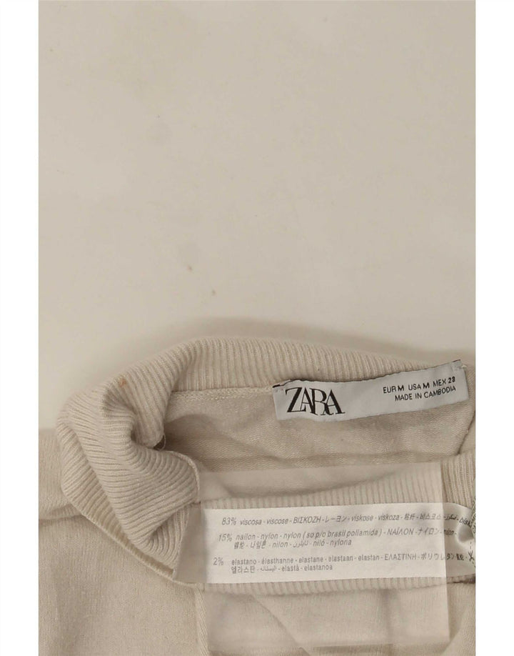 Zara Womens Roll Neck Jumper Sweater UK 12 Medium White Viscose