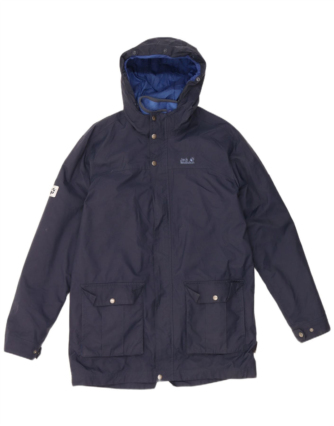 JACK WOLFSKIN Boys Hooded Windbreaker Coat 15-16 Years Navy Blue Polyamide