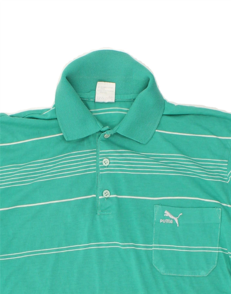 PUMA Mens Polo Shirt Medium Green Striped Cotton Vintage Puma and Second-Hand Puma from Messina Hembry 