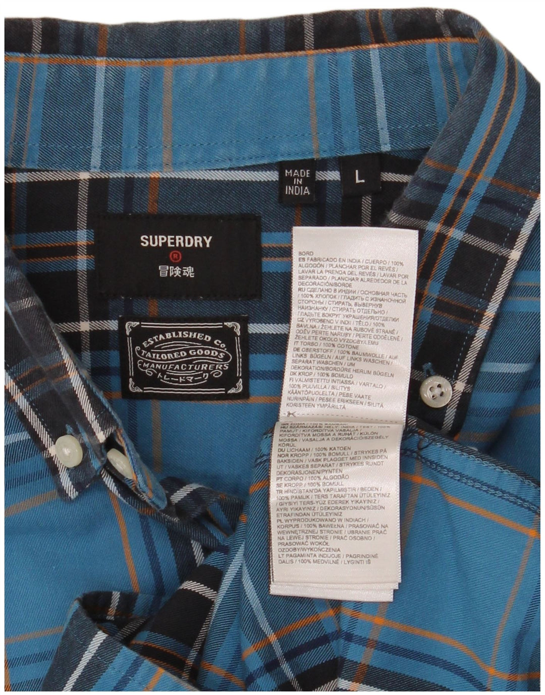 Superdry Mens Checked  Shirt Large Blue Plaid Cotton