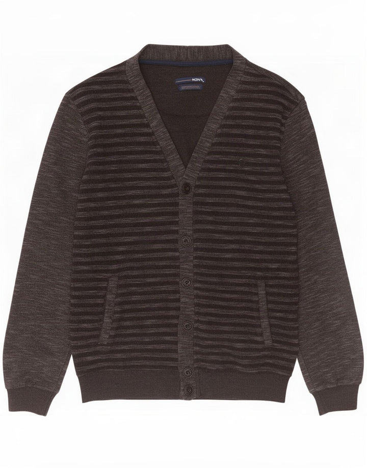 Vintage Mens Cardigan Sweater Medium Black Striped Cotton