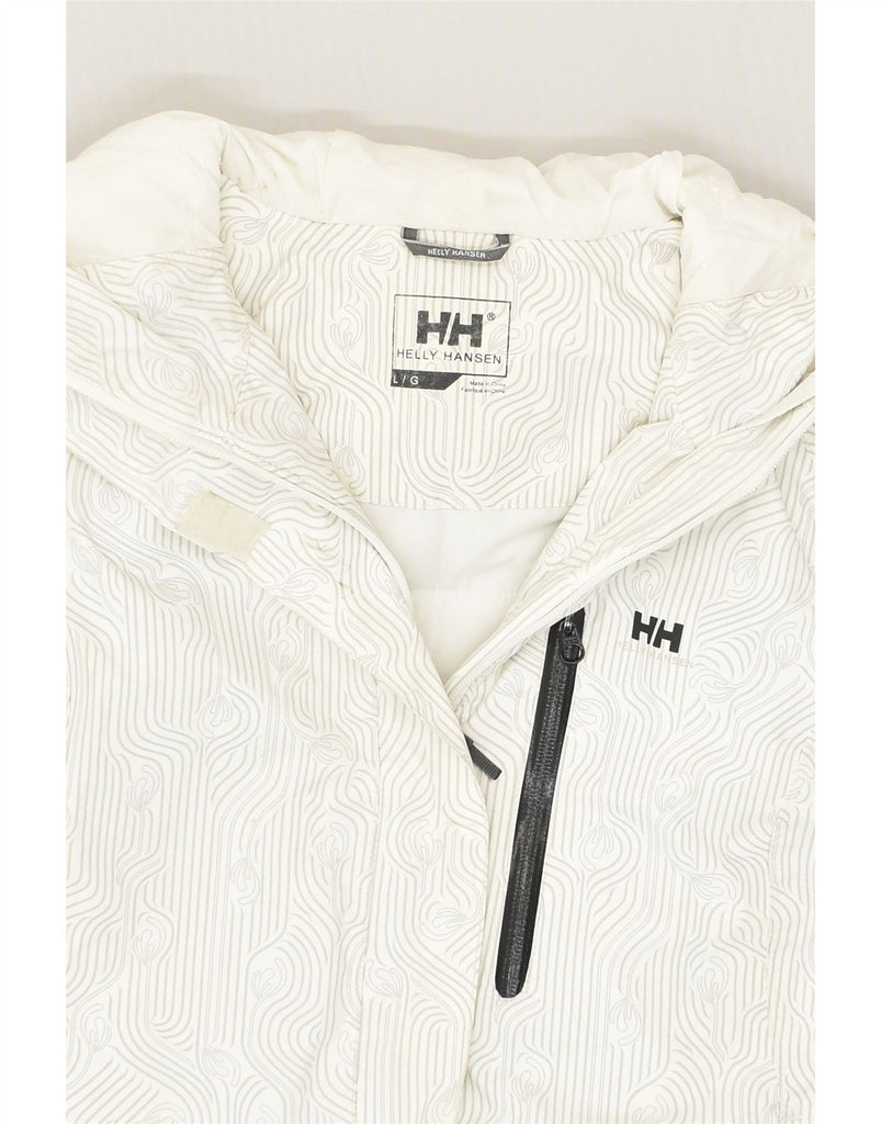 HELLY HANSEN Womens Hooded Windbreaker Jacket UK 16 Large White Geometric | Vintage Helly Hansen | Thrift | Second-Hand Helly Hansen | Used Clothing | Messina Hembry 