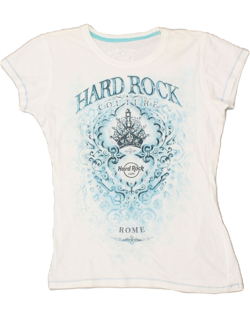 HARD ROCK COUTURE Womens Rome Graphic T-Shirt Top UK 12 Medium White | Vintage Hard Rock Couture | Thrift | Second-Hand Hard Rock Couture | Used Clothing | Messina Hembry 