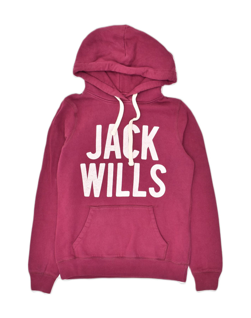 JACK WILLS Womens Graphic Hoodie Jumper UK  8 Small Maroon Cotton | Vintage Jack Wills | Thrift | Second-Hand Jack Wills | Used Clothing | Messina Hembry 