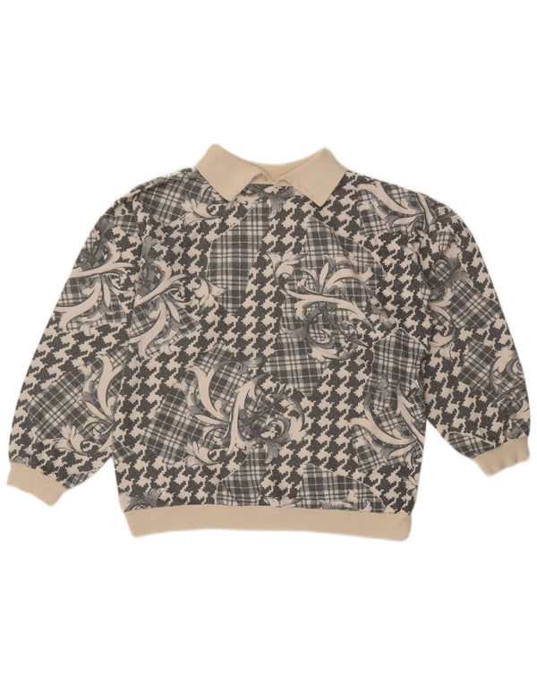 Vintage Womens Polo Neck Jumper Sweater UK 18 XL Grey Patchwork