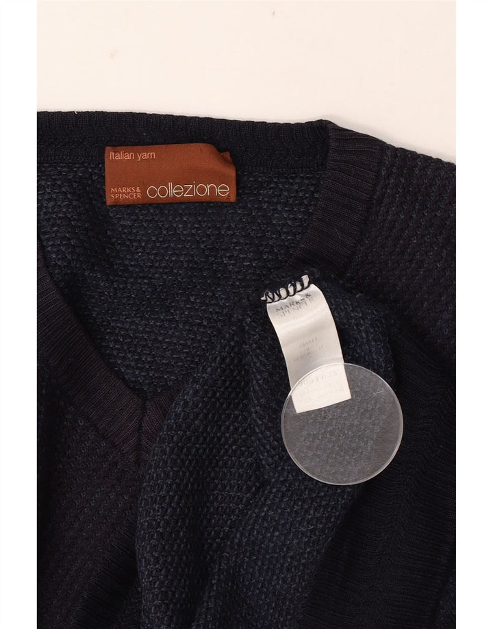 Marks & Spencer Mens V-Neck Jumper Sweater Small Navy Blue
