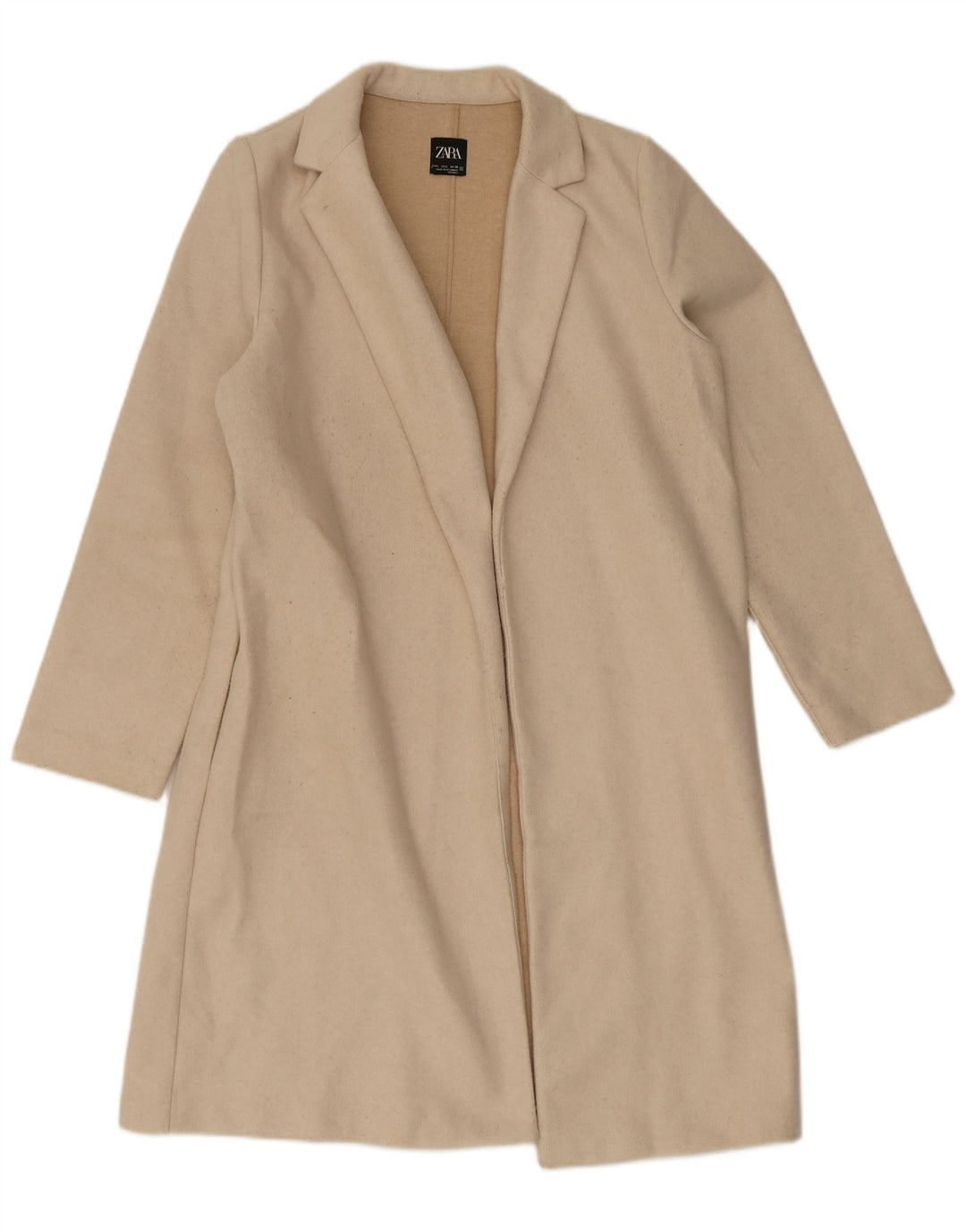 Zara Womens Open Overcoat UK 16 Large Beige Polyester