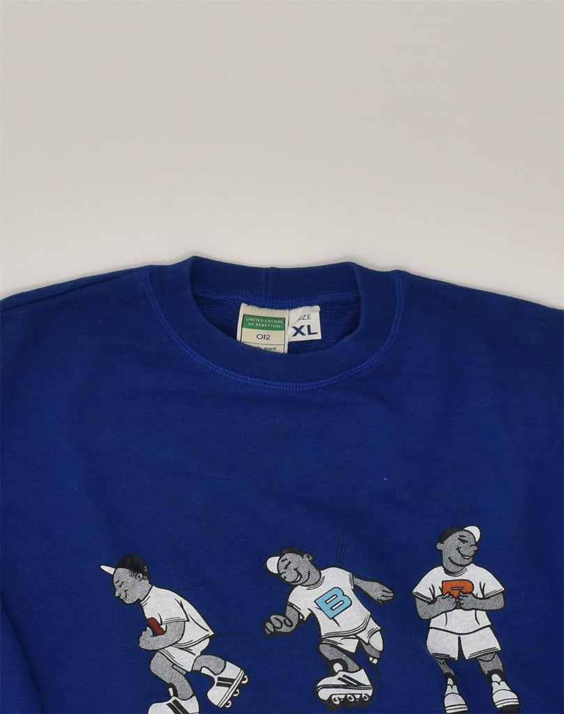 BENETTON Boys Graphic Crew Neck Jumper Sweater 12-13 Years XL Blue Cotton | Vintage Benetton | Thrift | Second-Hand Benetton | Used Clothing | Messina Hembry 