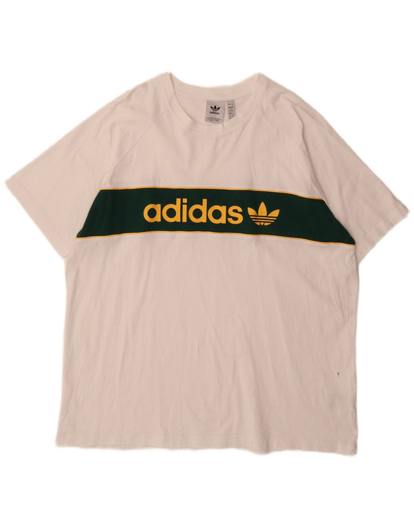 Adidas Mens Graphic T-Shirt Top 2XL White Colourblock Cotton