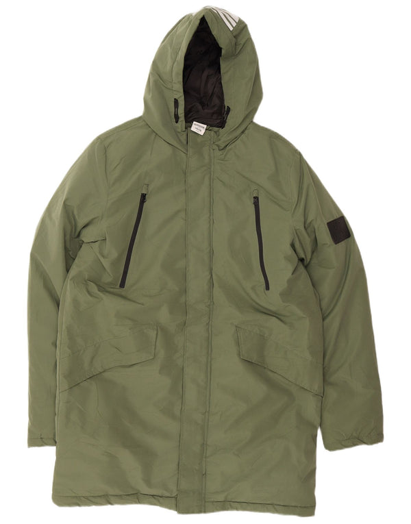 Vintage Boys Graphic Hooded Padded Coat 15-16 Years Khaki Colourblock
