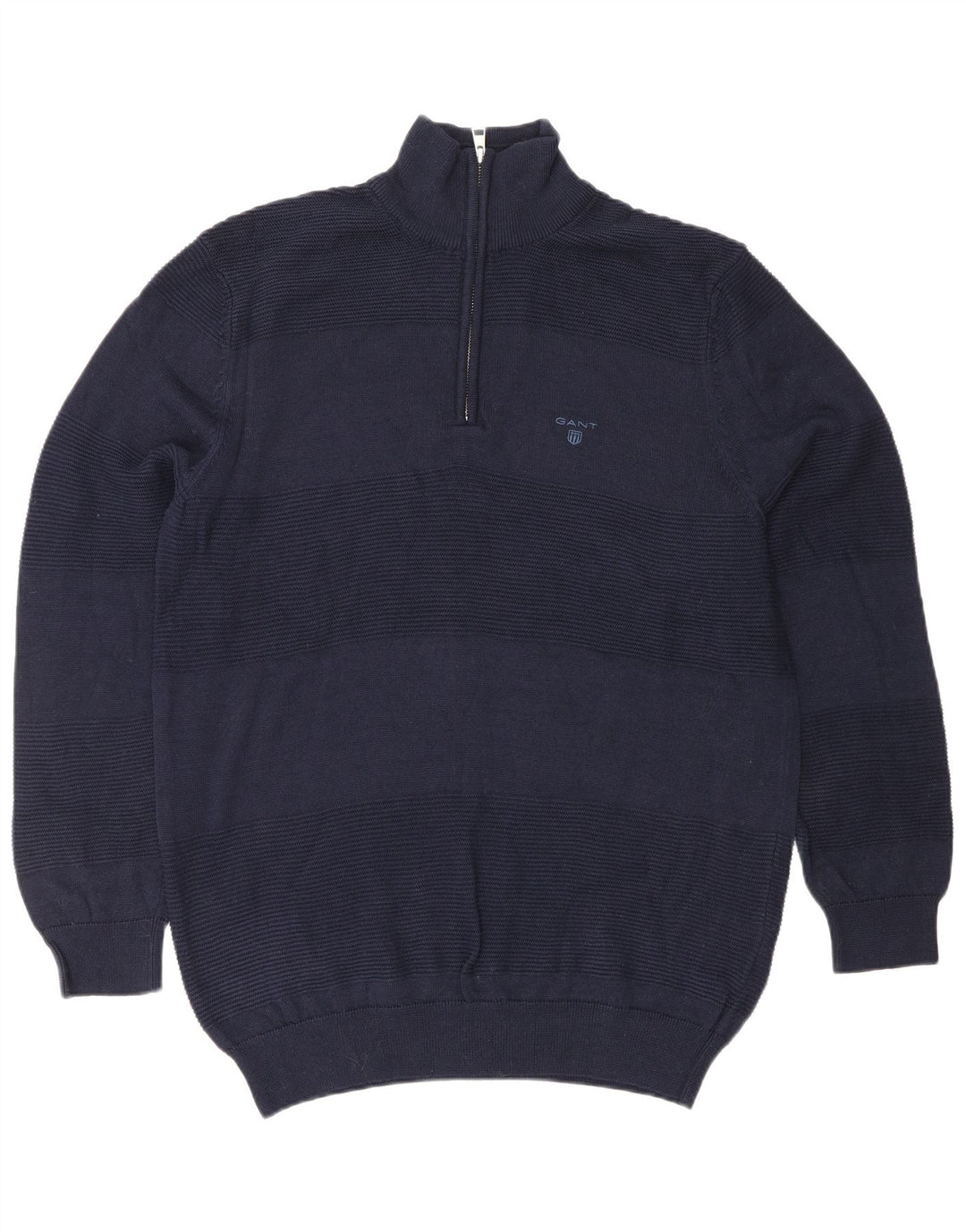 GANT Mens Zip Neck Jumper Sweater Large Navy Blue Cotton