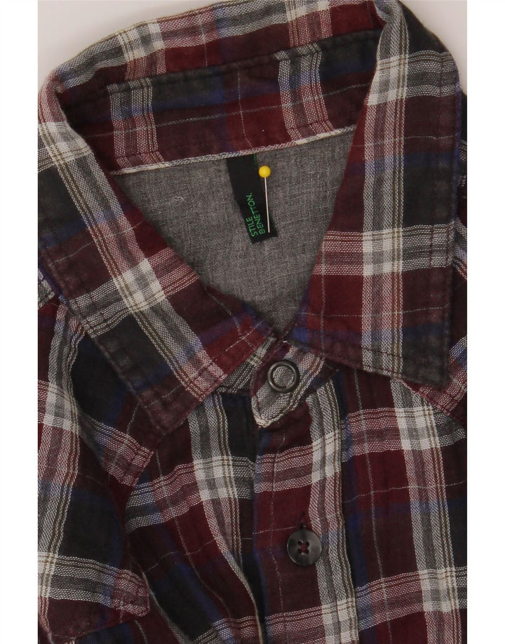BENETTON Mens Flannel Shirt Medium Burgundy Check Cotton Vintage Benetton and Second-Hand Benetton from Messina Hembry 