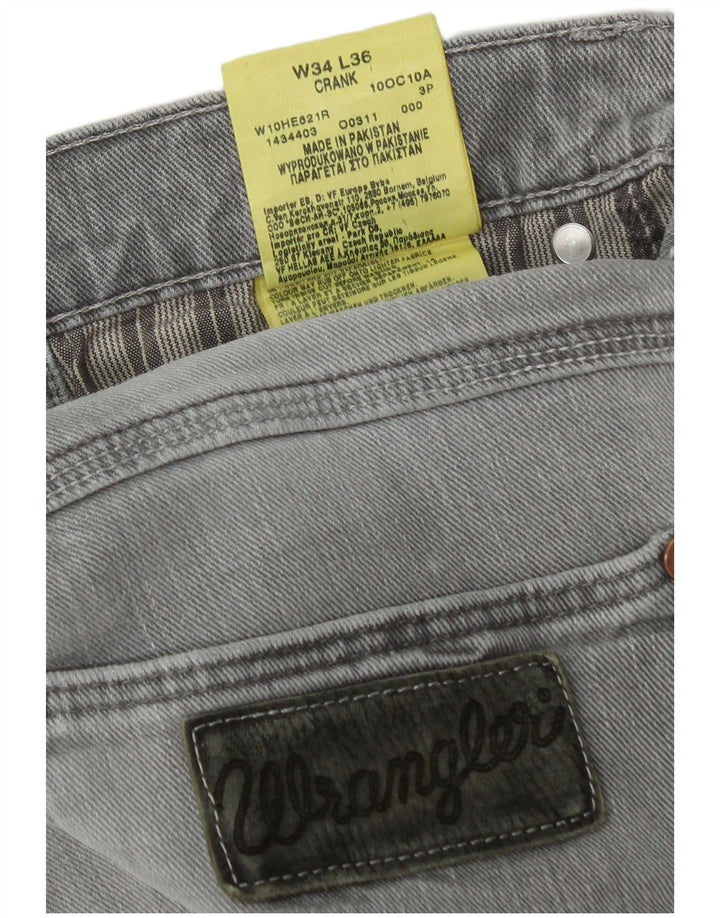Wrangler Mens Crank Straight Jeans W34 L36 Grey Cotton