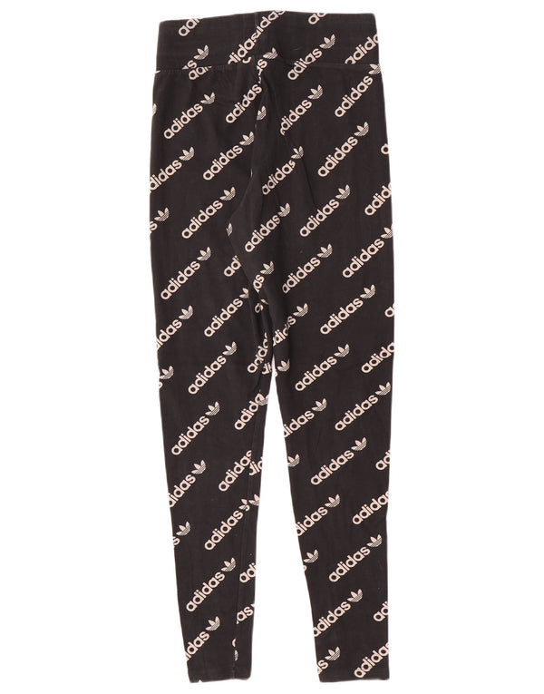 Adidas Womens Graphic Leggings UK 12 Medium Black Cotton