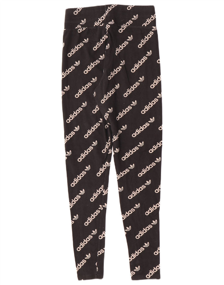 Adidas Womens Graphic Leggings UK 12 Medium Black Cotton