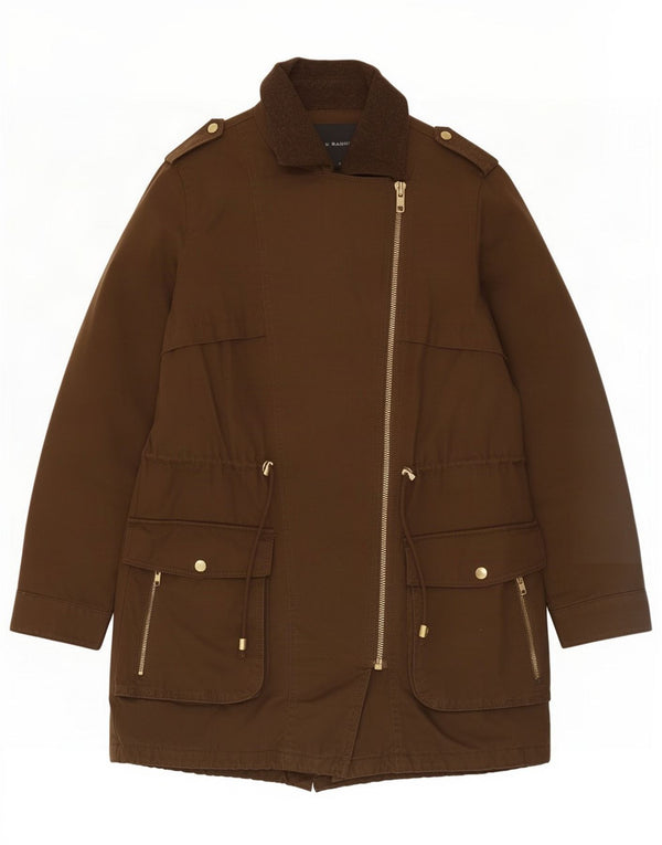 Zara Womens Military Parka Jacket UK 16 Large Brown Cotton