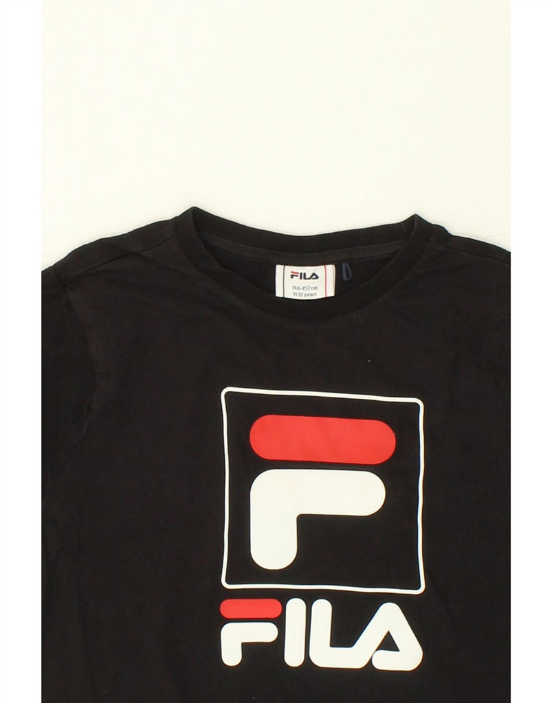 FILA Boys Graphic T-Shirt Top 11-12 Years Black Cotton | Vintage Fila | Thrift | Second-Hand Fila | Used Clothing | Messina Hembry 