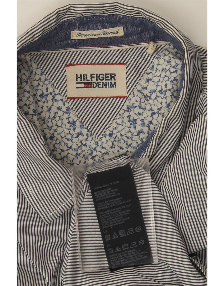 Tommy Hilfiger Mens Slim Fit Shirt Medium Grey Pinstripe Cotton
