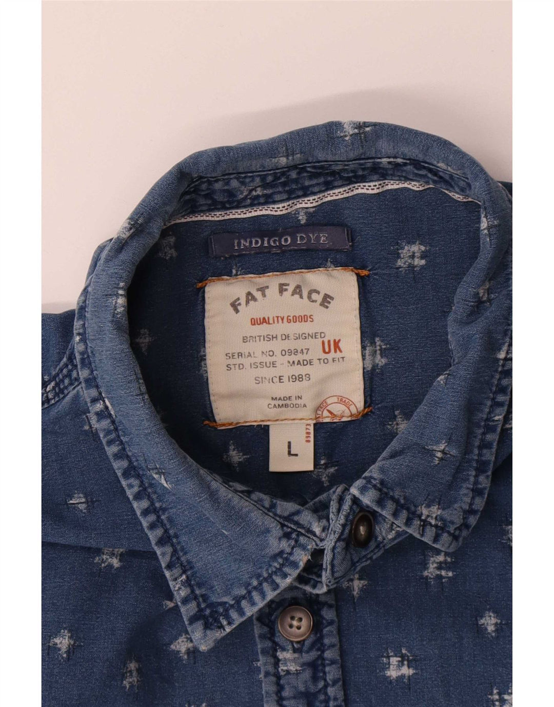 Fat Face Mens Indigo Dye Abstract Pattern Shirt Large Blue Cotton