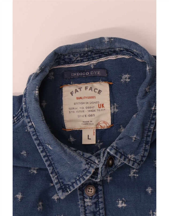 Fat Face Mens Indigo Dye Abstract Pattern Shirt Large Blue Cotton